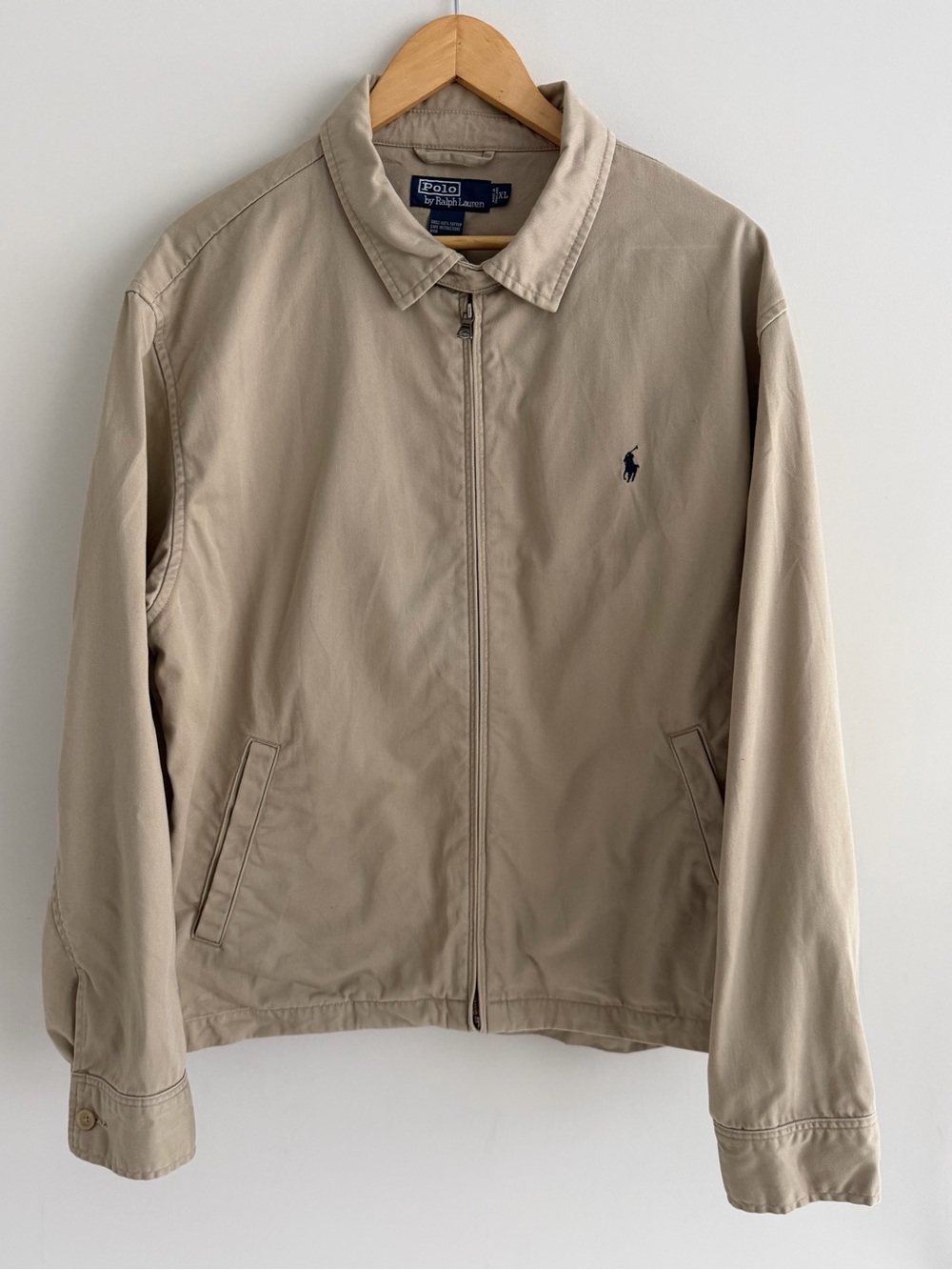Polo Ralph Lauren Mens XL Tan Khaki Cotton Full Zip Jacket Pony Logo
